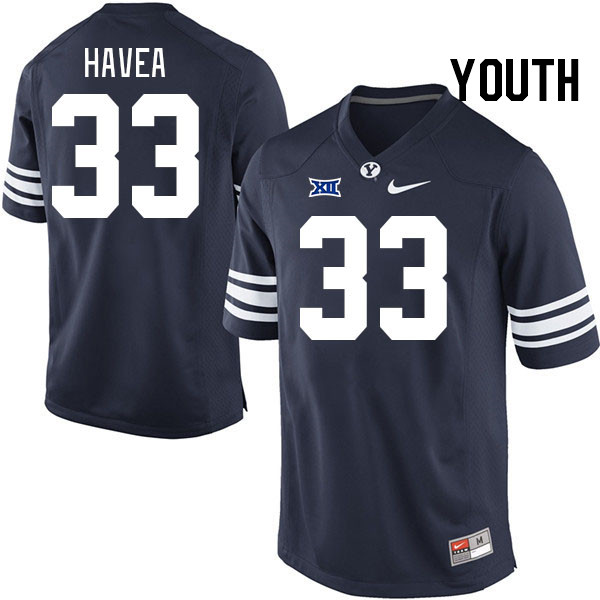 Youth #33 Dallin Havea BYU Cougars College Football Jerseys Stitched Sale-Navy